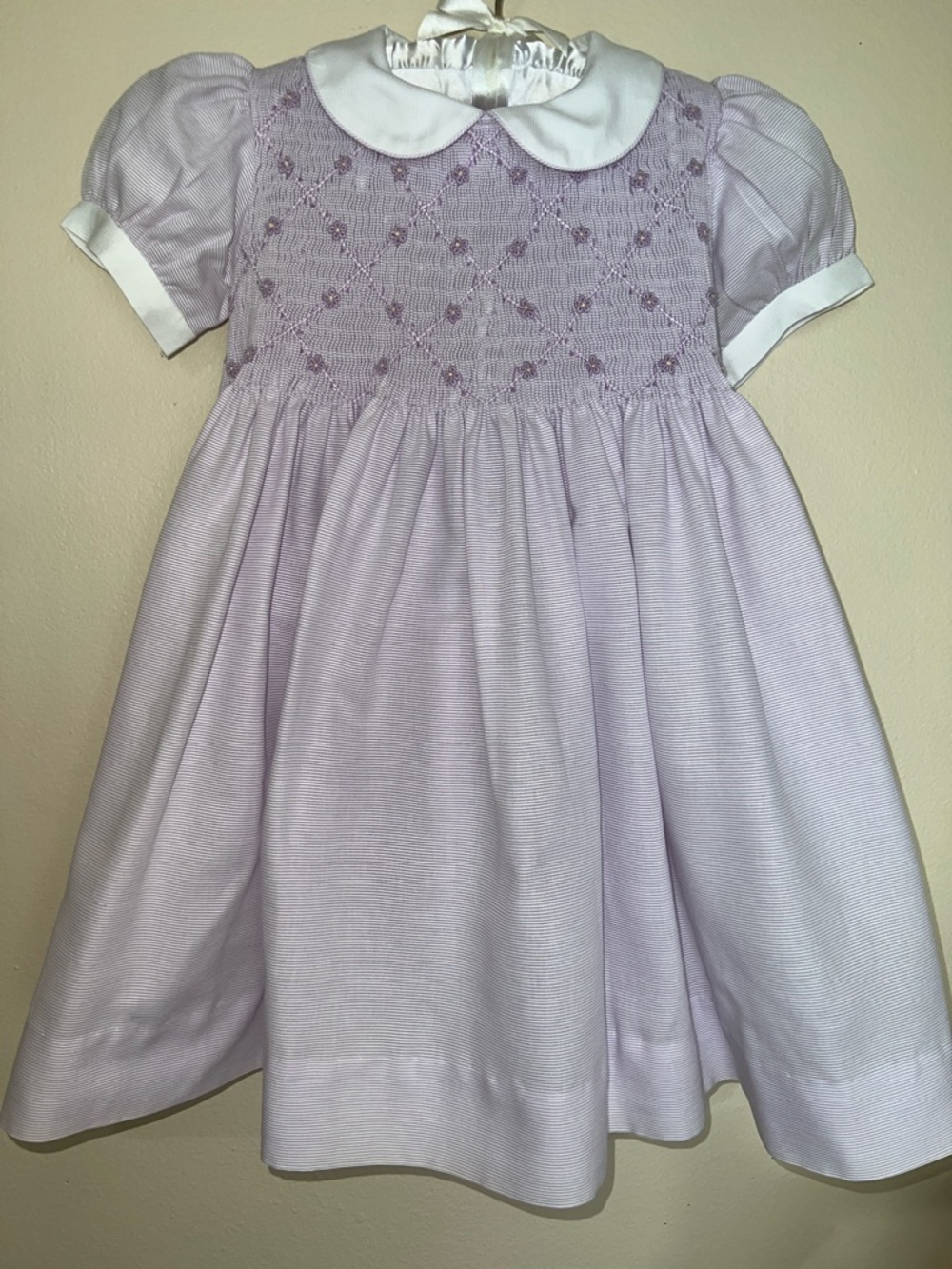 Vintage Carriage Boutique Lilac Smocked Dress with White Peter Pan Collar